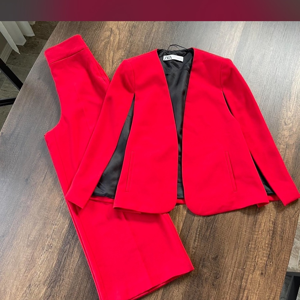 Zara Vibrant Red Blazer and Pants Set